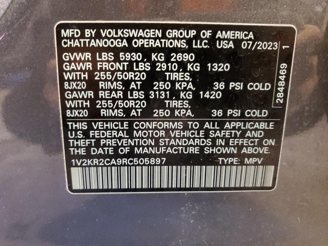 2024 VOLKSWAGEN ATLAS SE VIN:1V2KR2CA9RC505897