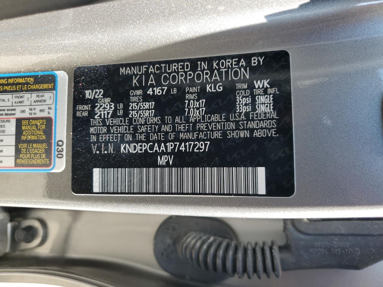 2023 KIA SELTOS LX VIN:KNDEPCAA1P7417297