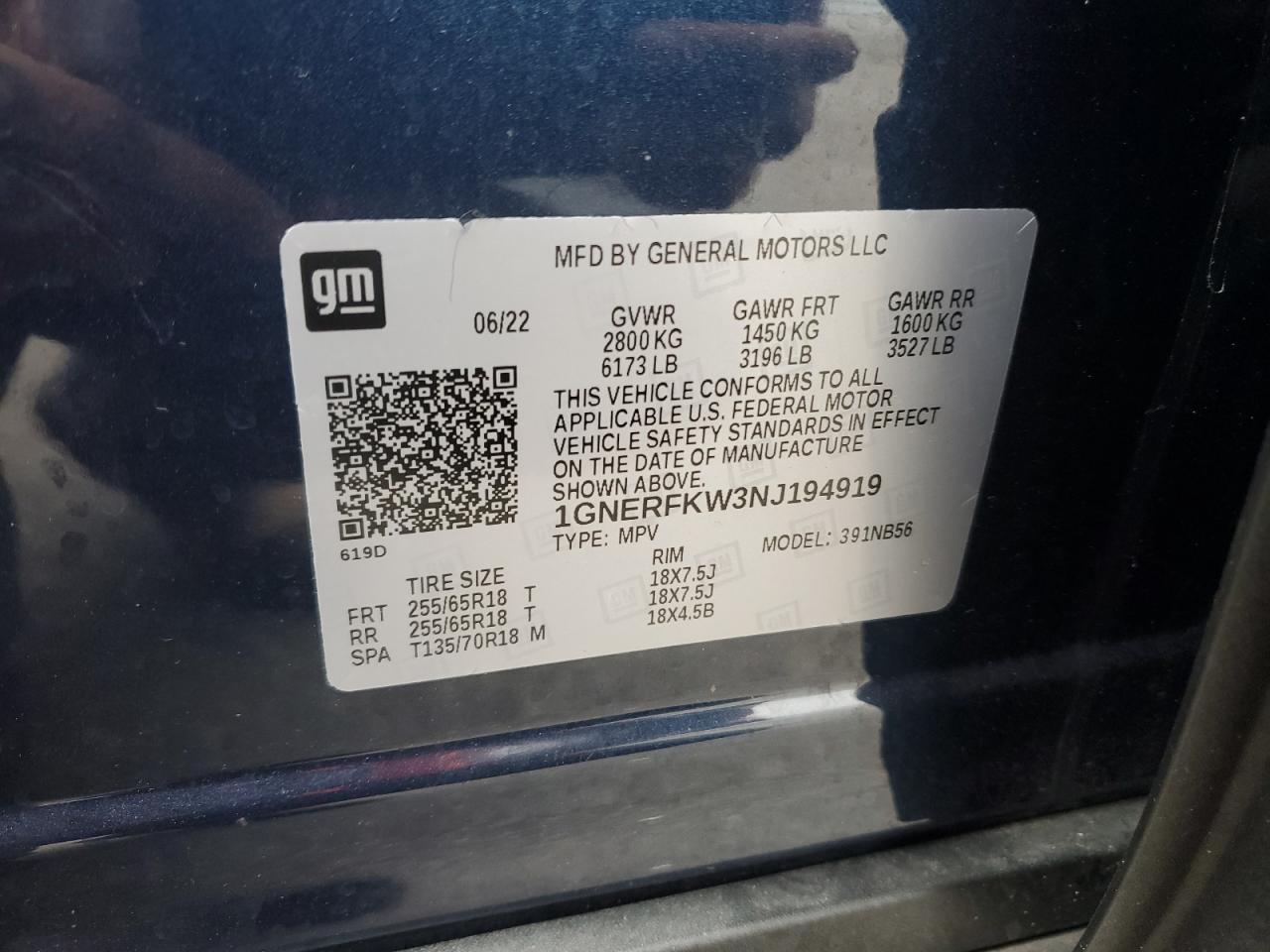 2022 CHEVROLET TRAVERSE LS VIN:1GNERFKW3NJ194919