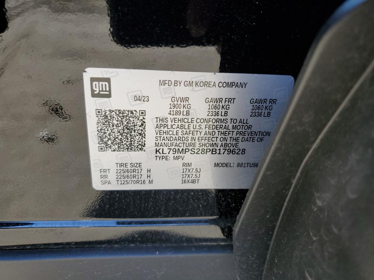 2023 CHEVROLET TRAILBLAZER LT VIN:KL79MPS28PB179628