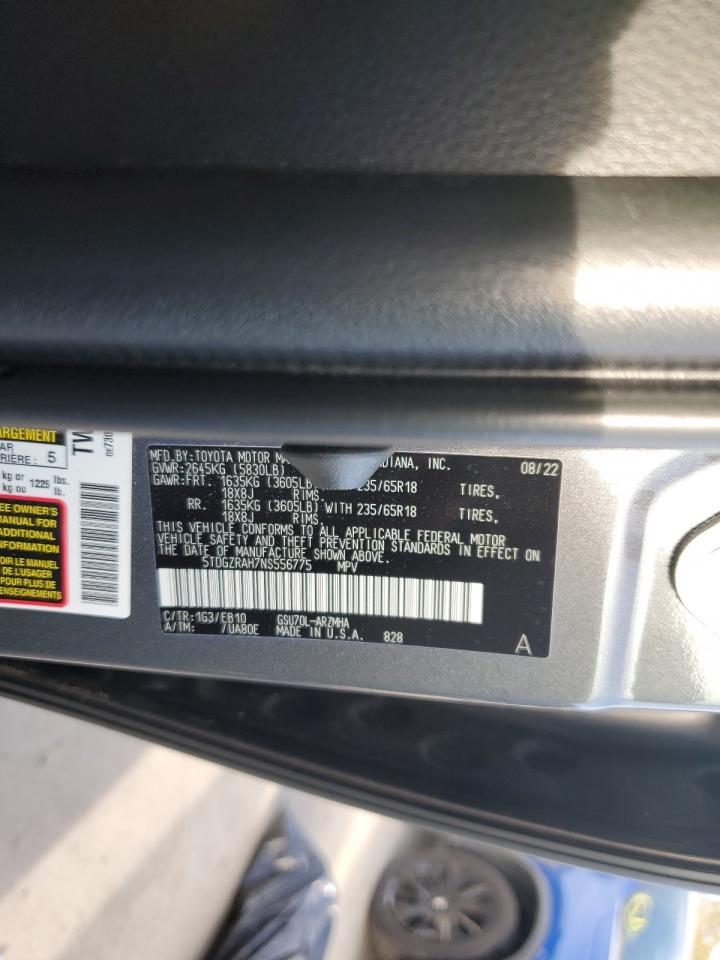 2022 TOYOTA HIGHLANDER XLE VIN:5TDGZRAH7NS556775