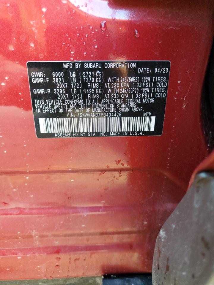 2023 SUBARU ASCENT LIMITED VIN:4S4WMAND4P3434426