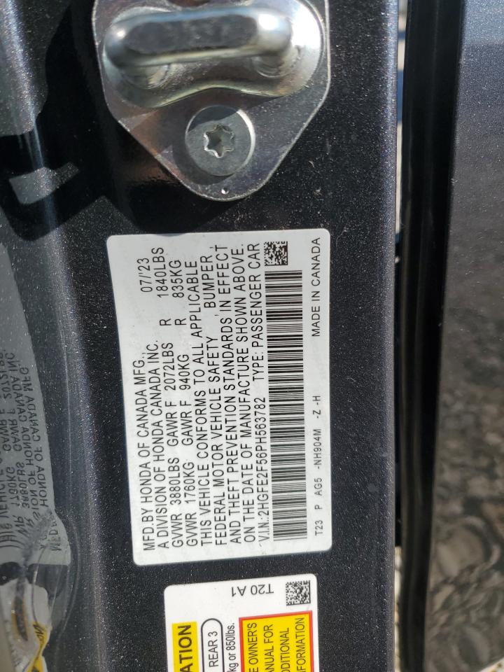 2023 HONDA CIVIC SPORT VIN:2HGFE2F56PH563782