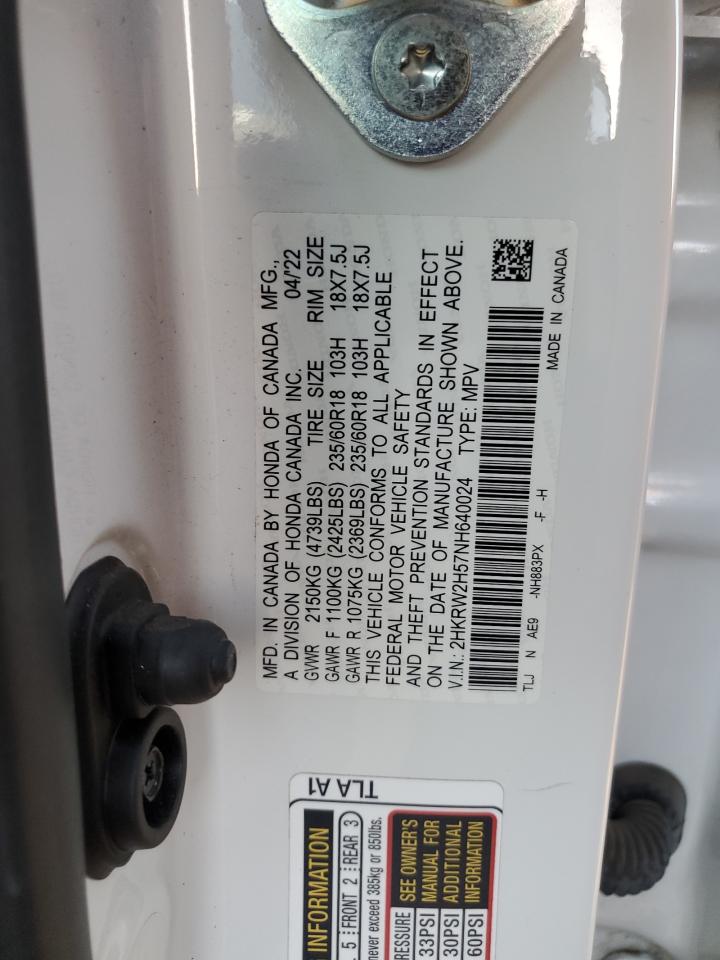 2022 HONDA CR-V EX VIN:2HKRW2H57NH640024