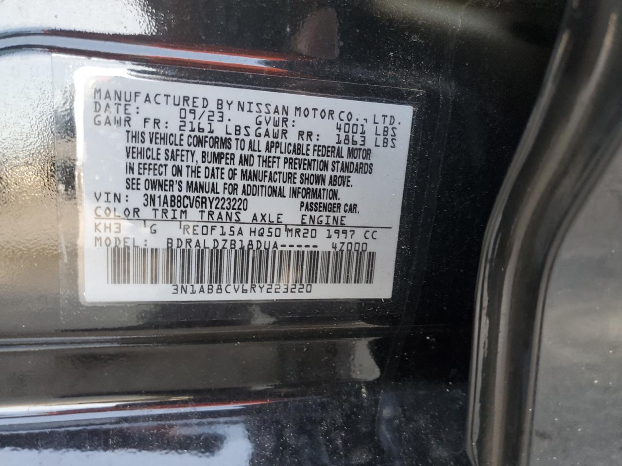 2024 NISSAN SENTRA SV VIN:3N1AB8CV6RY223220