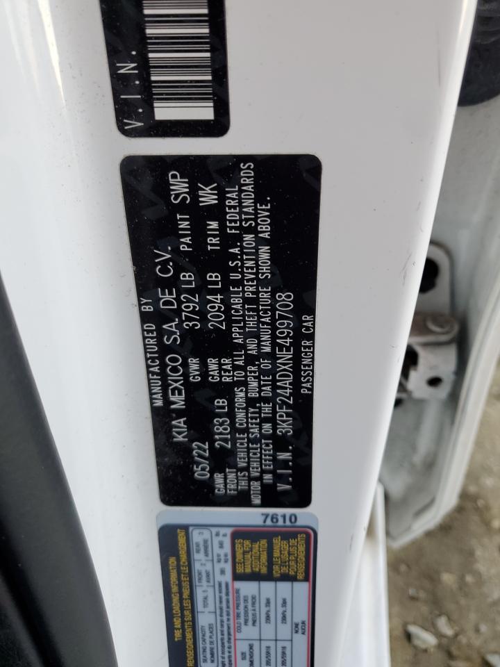 2022 KIA FORTE FE VIN:3KPF24ADXNE499708