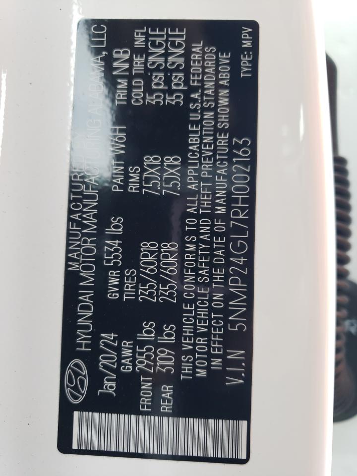 2024 HYUNDAI SANTA FE SEL VIN:5NMP24GL7RH002163