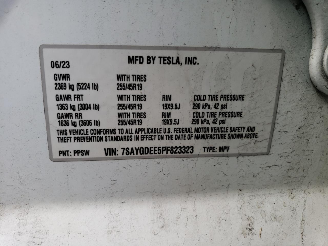 2023 TESLA MODEL Y  VIN:7SAYGDEE5PF823323