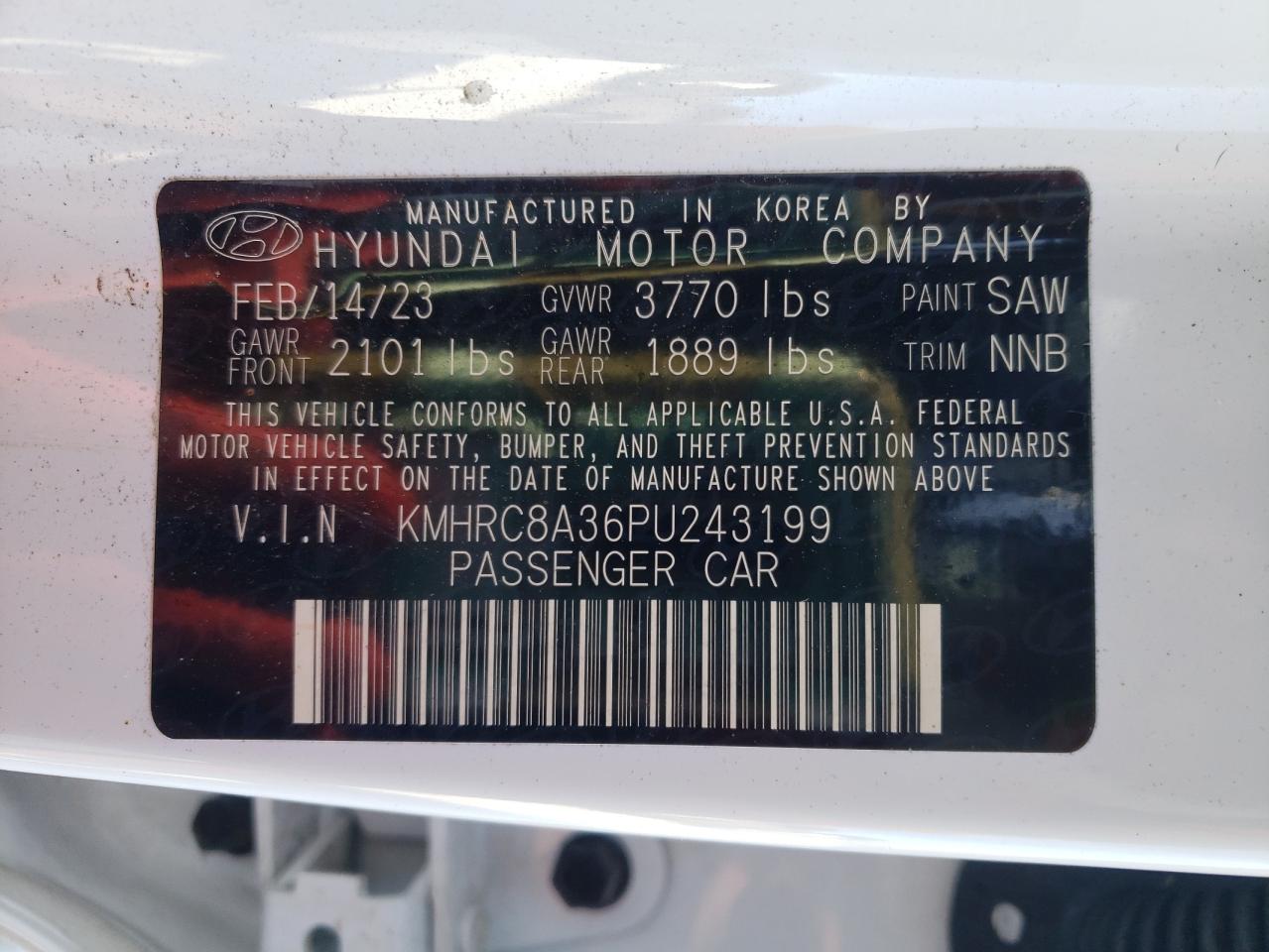 2023 HYUNDAI VENUE SEL VIN:KMHRC8A36PU243199