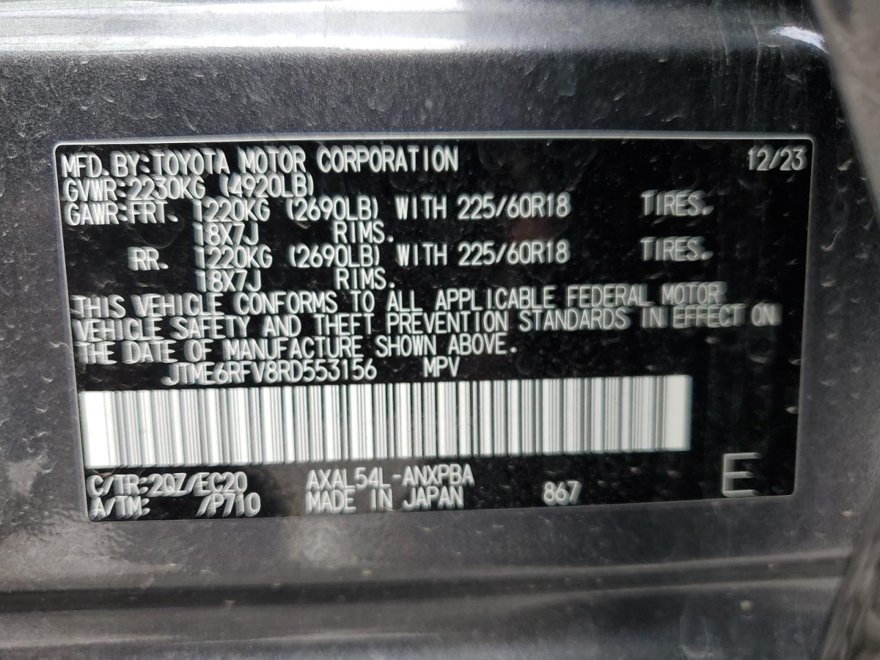 2024 TOYOTA RAV4 XSE VIN:JTME6RFV8RD553156