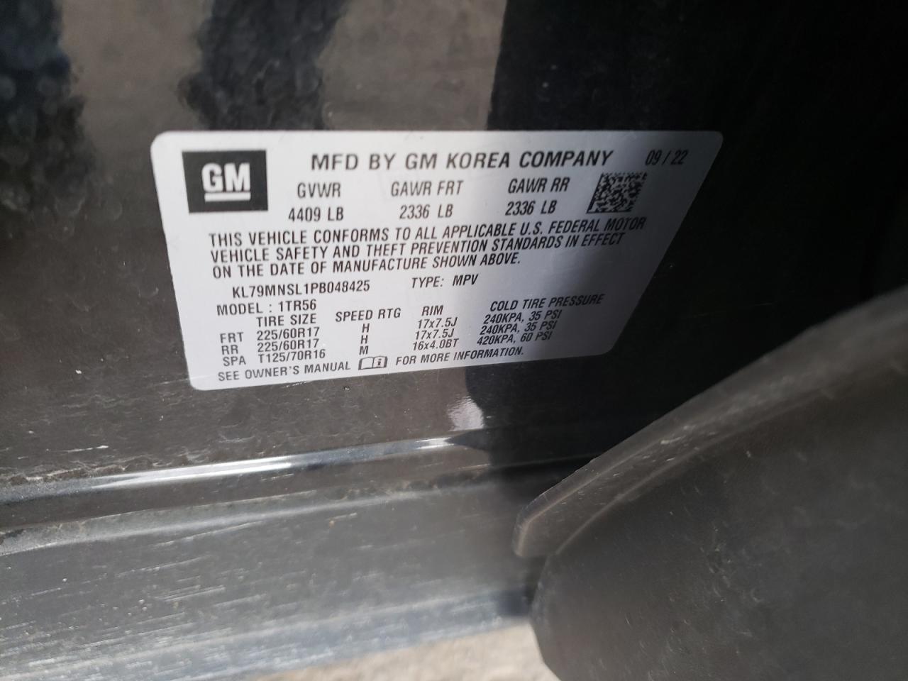 2023 CHEVROLET TRAILBLAZER LS VIN:KL79MNSL1PB048425