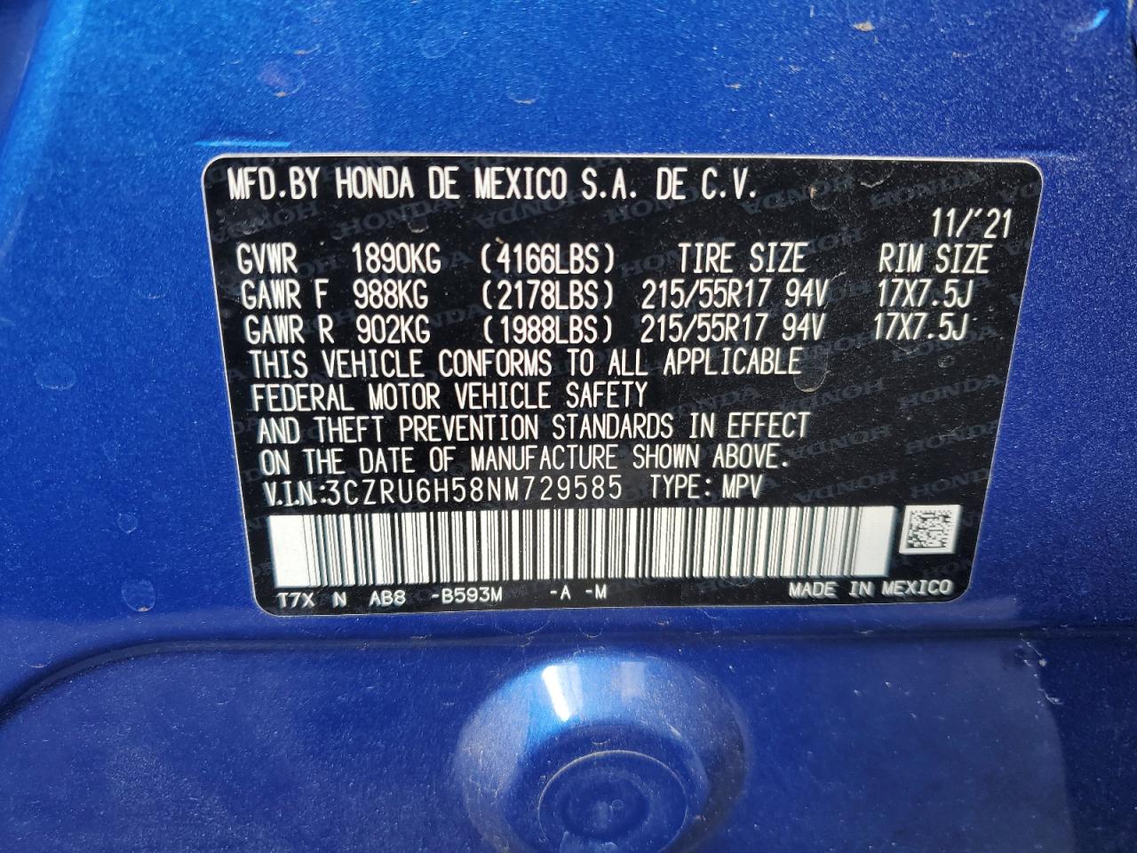 2022 HONDA HR-V EX VIN:3CZRU6H58NM729585