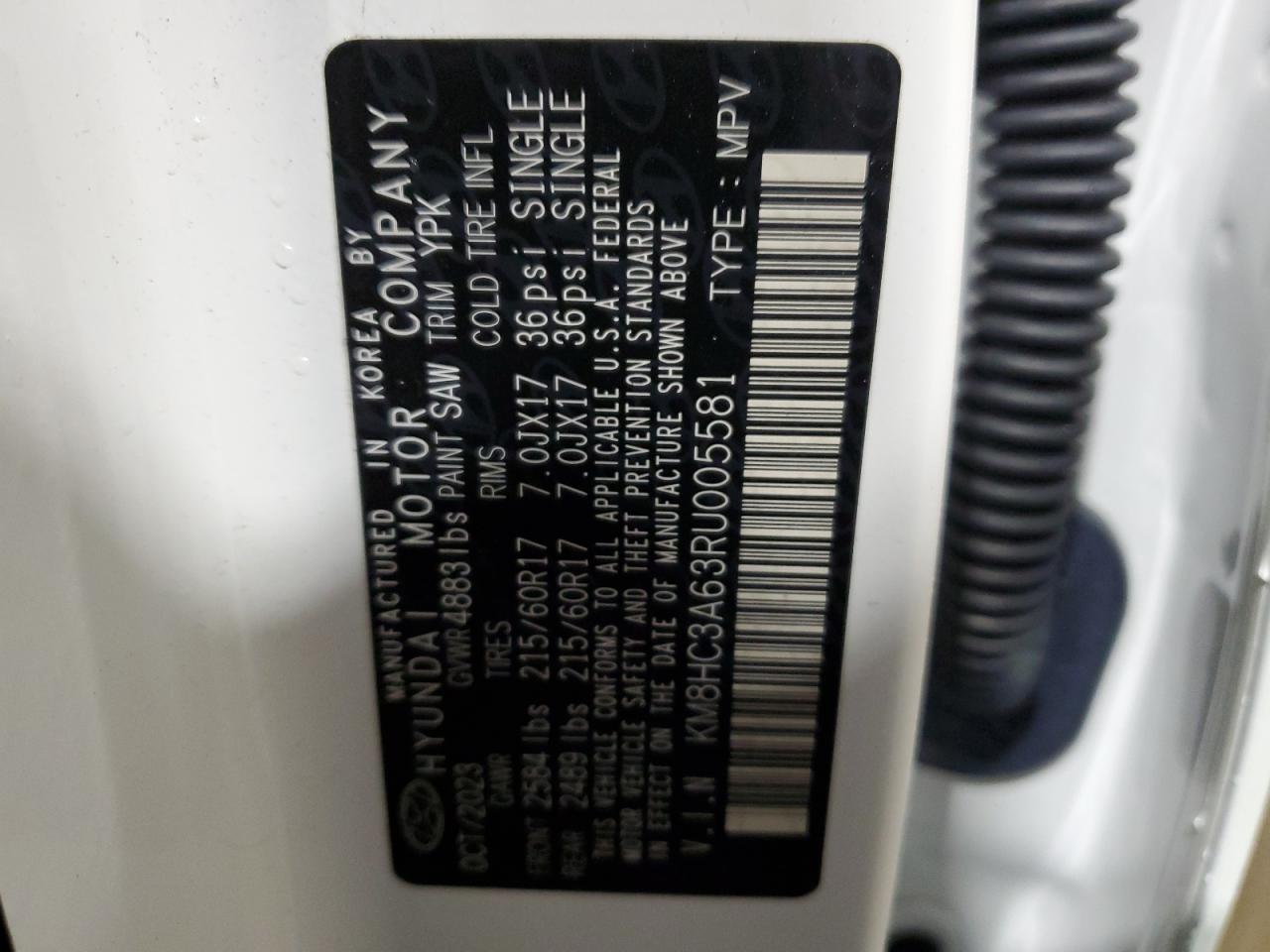 2024 HYUNDAI KONA SEL VIN:KM8HC3A63RU005581