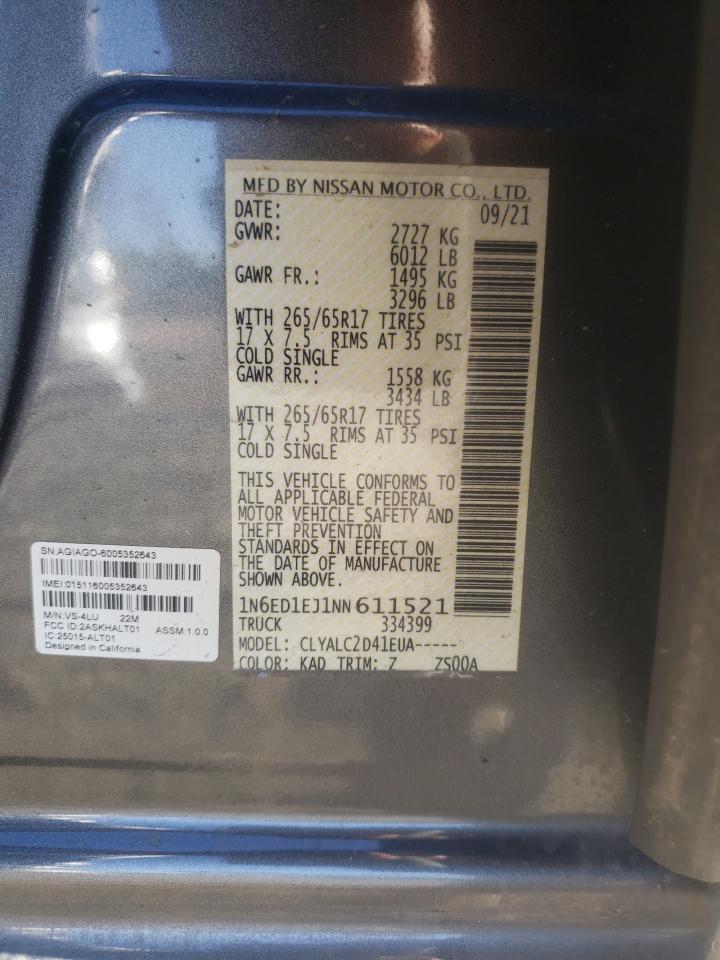 2022 NISSAN FRONTIER S VIN:1N6ED1EJ1NN611521