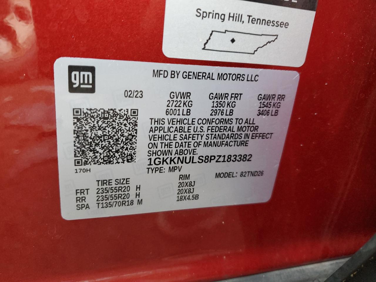 2023 GMC ACADIA SLT VIN:1GKKNULS8PZ183382