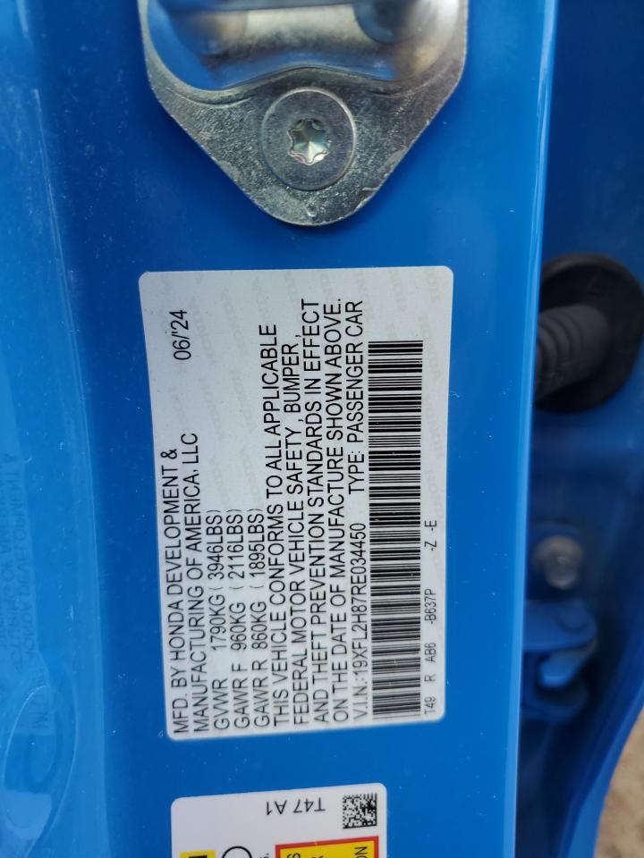2024 HONDA CIVIC SPORT VIN:19XFL2H87RE034450