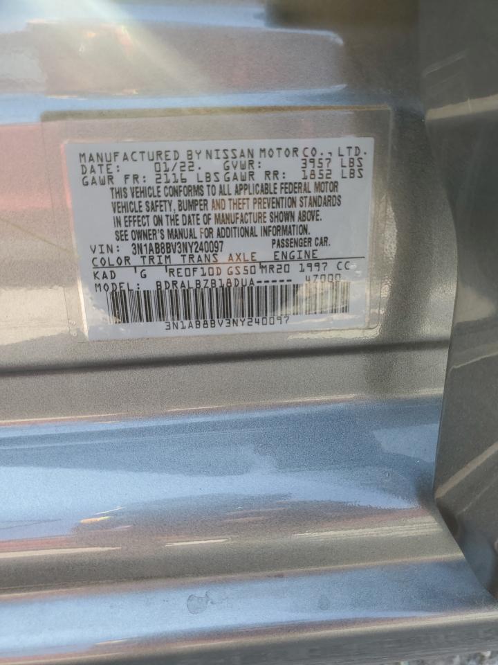 2022 NISSAN SENTRA S VIN:3N1AB8BV3NY240097
