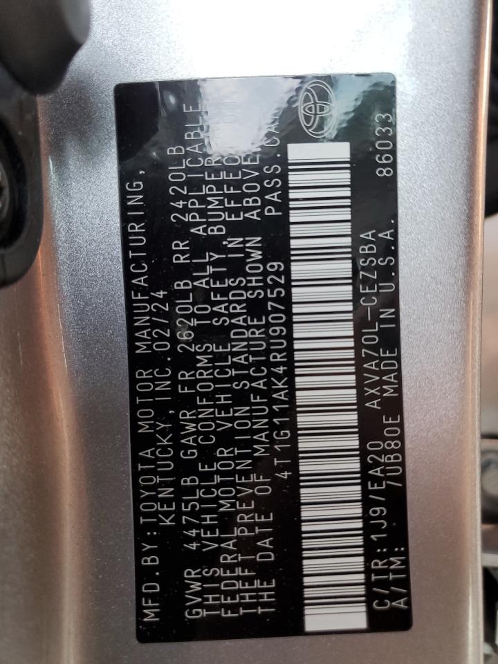 2024 TOYOTA CAMRY SE NIGHT SHADE VIN:4T1G11AK4RU907529