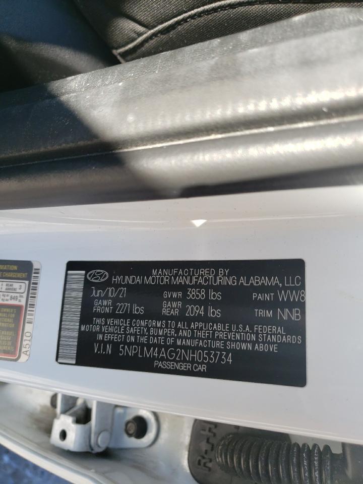 2022 HYUNDAI ELANTRA SEL VIN:5NPLM4AG2NH053734