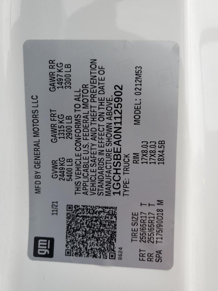 2022 CHEVROLET COLORADO VIN:1GCHSBEA0N1125902