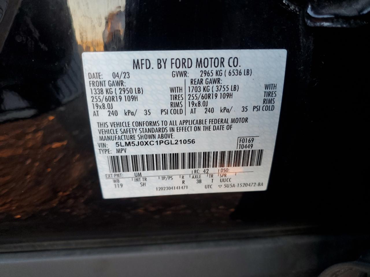 2023 LINCOLN AVIATOR  VIN:5LM5J0XC1PGL21056