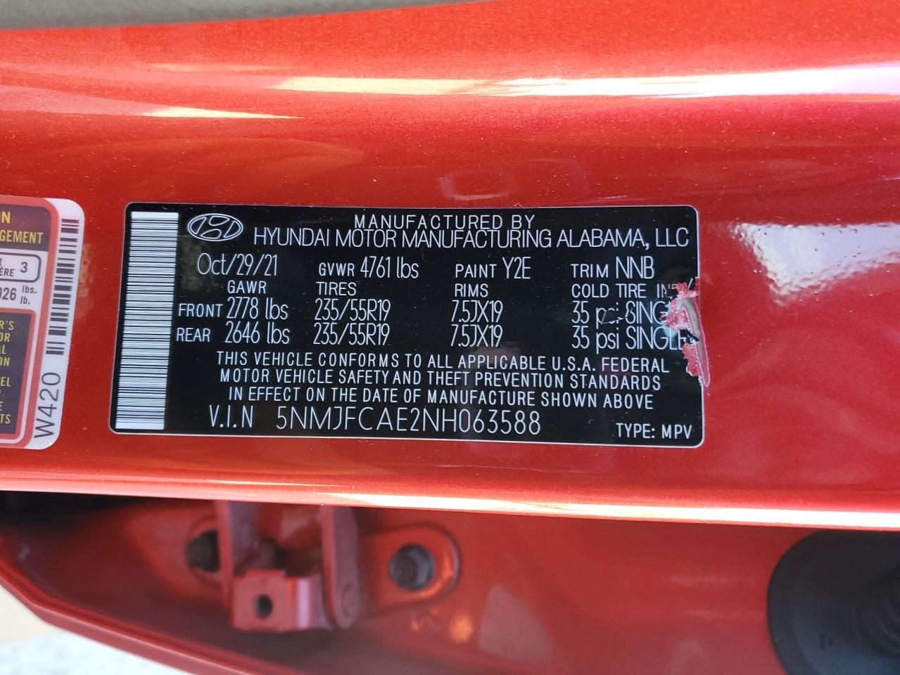 2022 HYUNDAI TUCSON SEL VIN:5NMJFCAE2NH063588