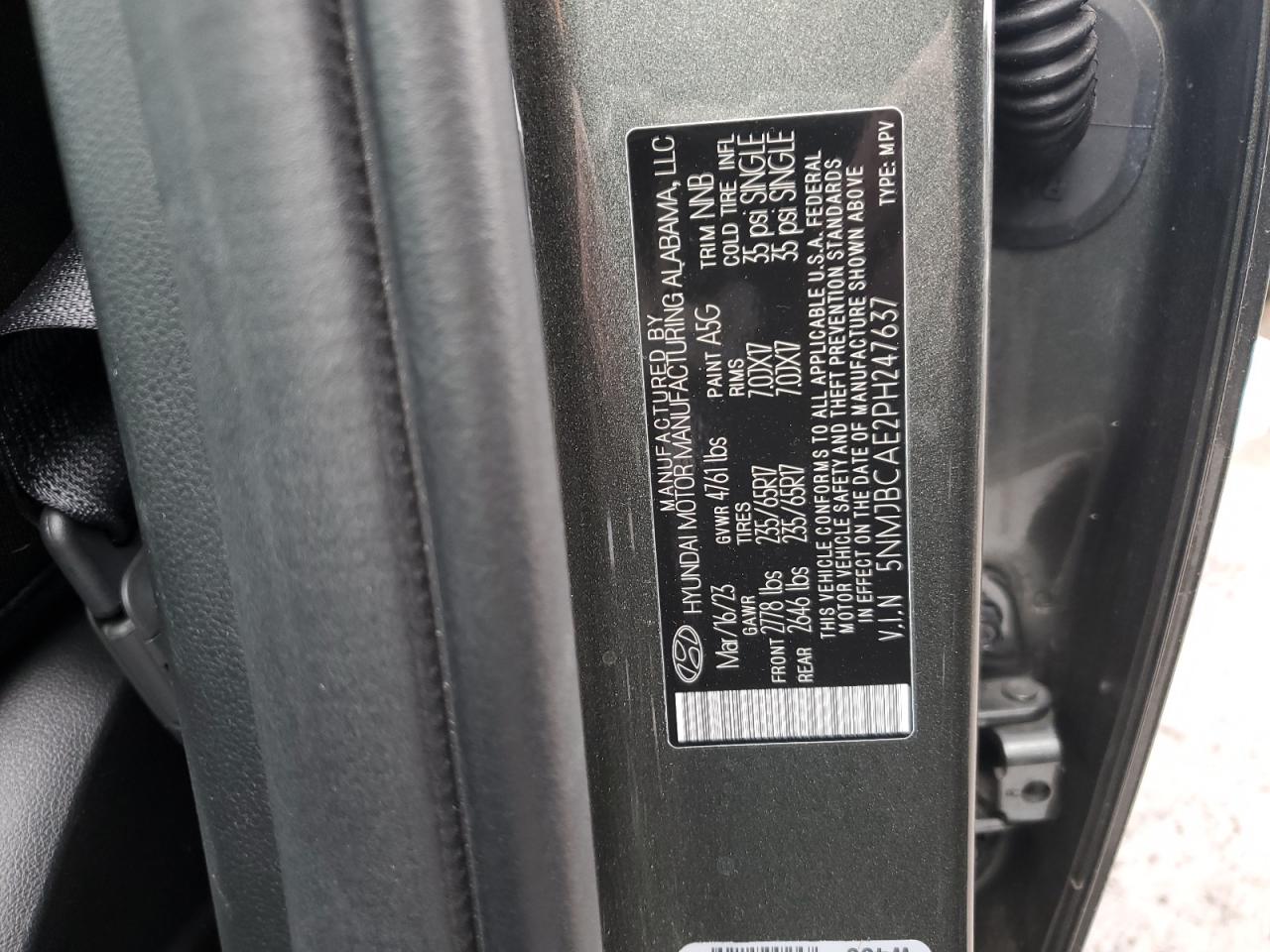 2023 HYUNDAI TUCSON SEL VIN:5NMJBCAE2PH247637