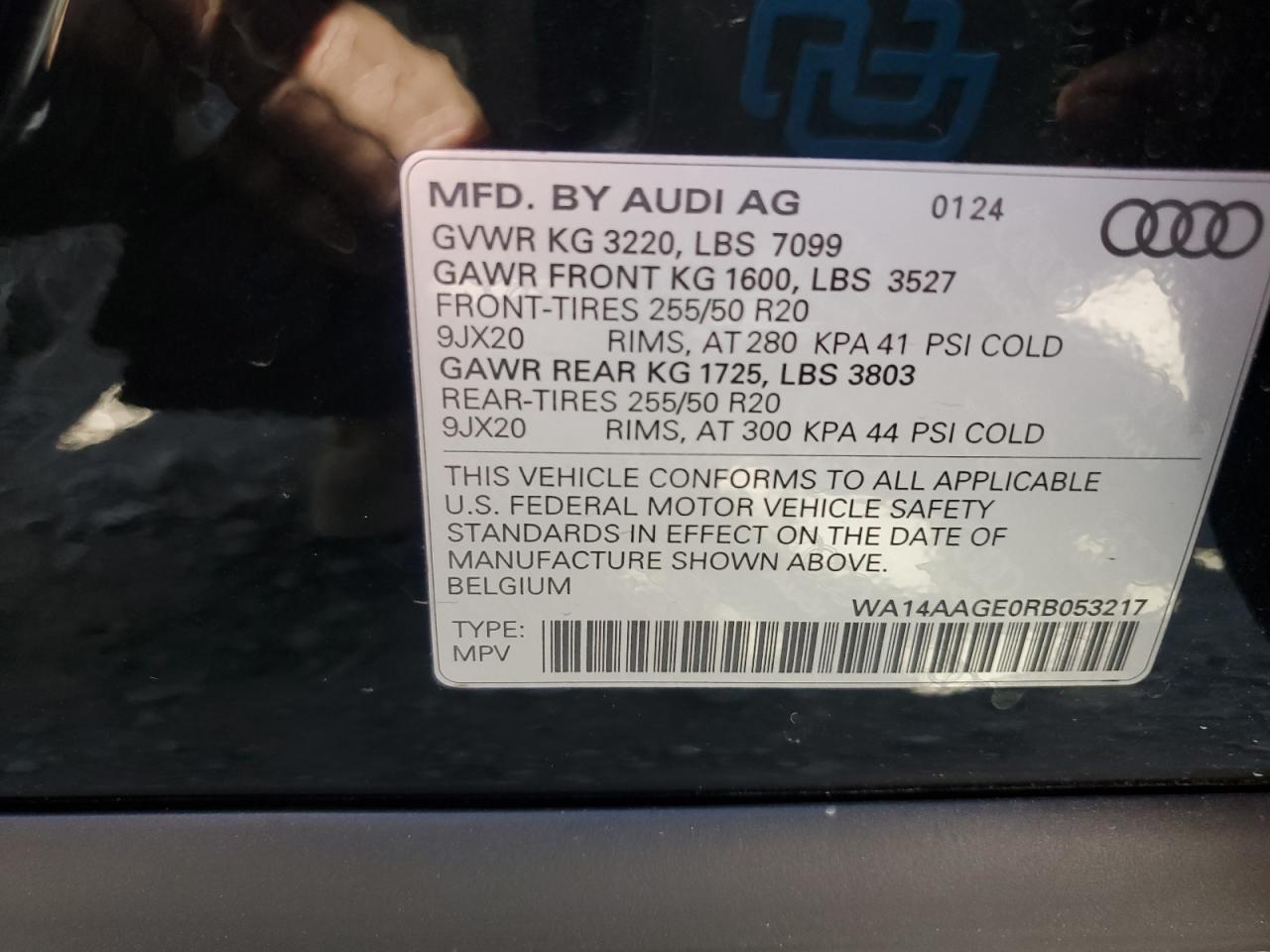 2024 AUDI Q8 E-TRON PREMIUM VIN:WA14AAGE0RB053217