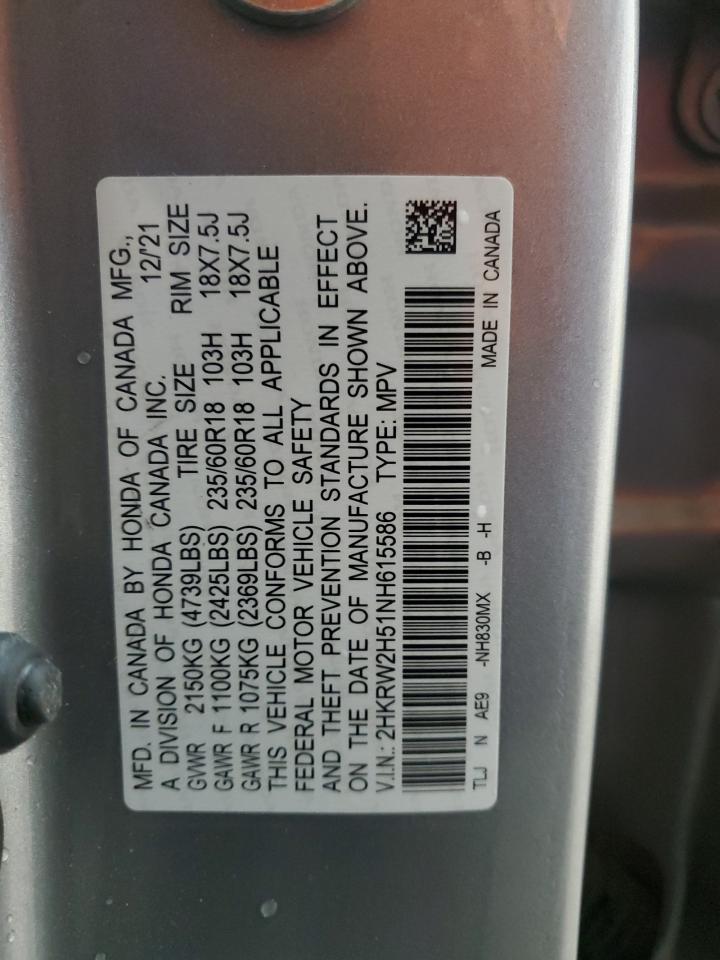 2022 HONDA CR-V EX VIN:2HKRW2H51NH615586