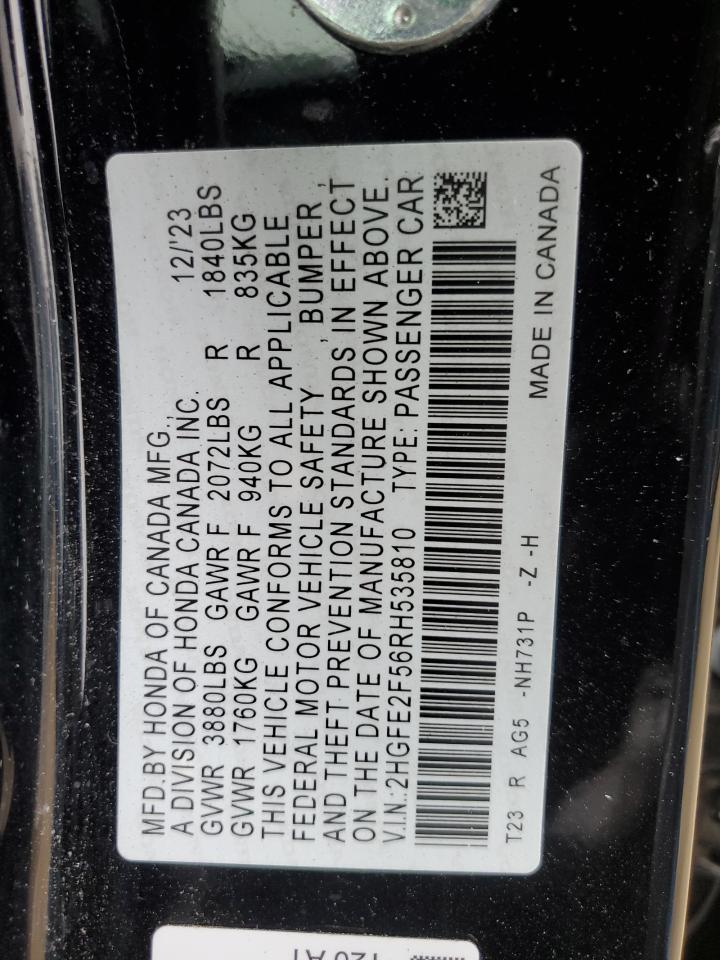 2024 HONDA CIVIC SPORT VIN:2HGFE2F56RH535810