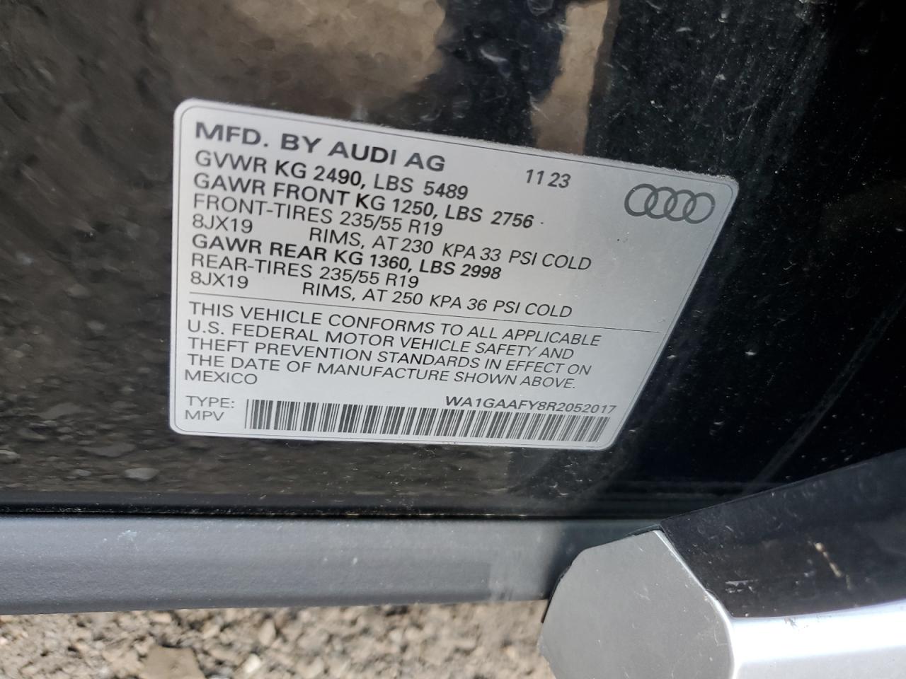 2024 AUDI Q5 PREMIUM 45 VIN:WA1GAAFY8R2052017