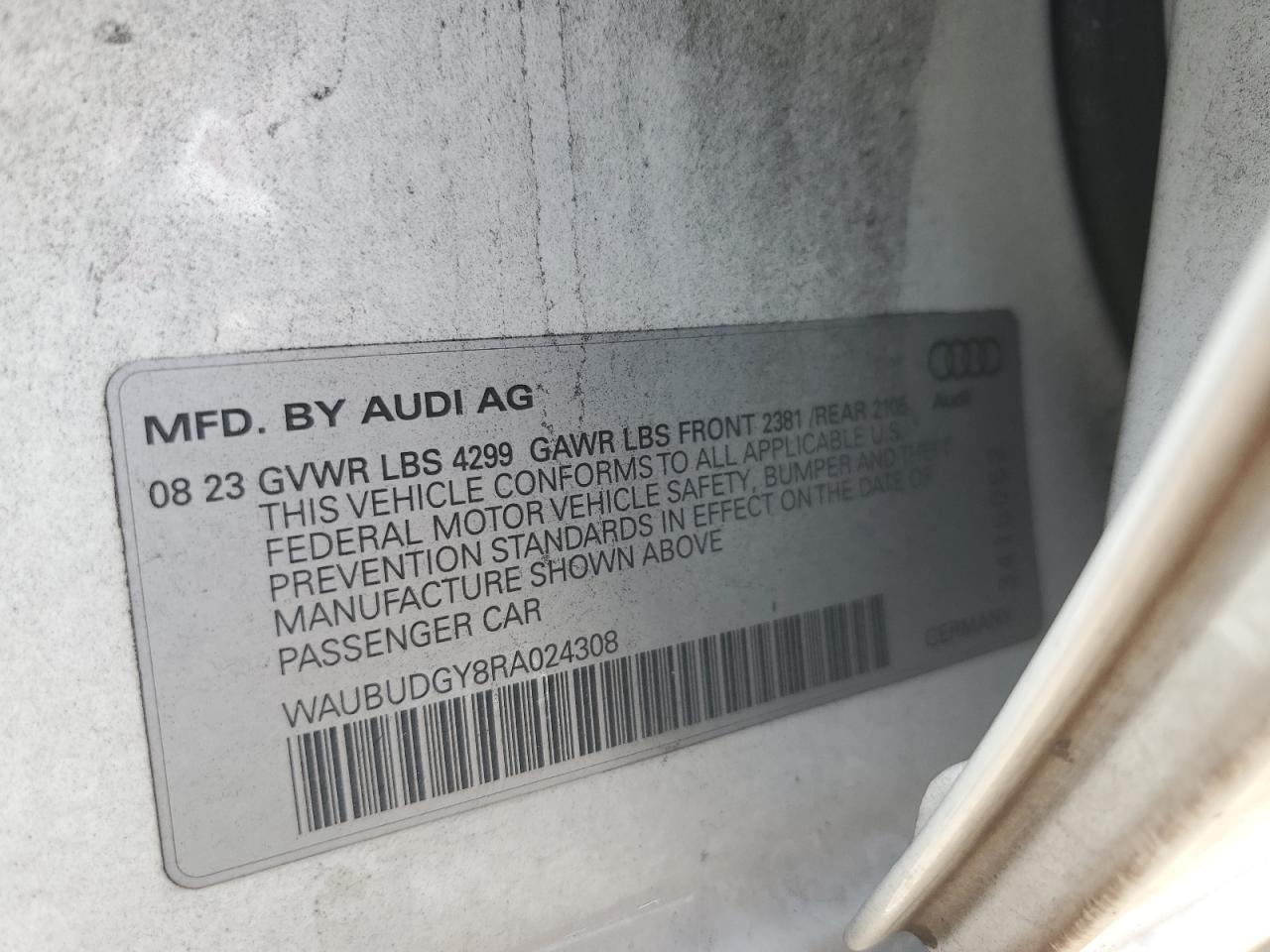 2024 AUDI A3 PREMIUM PLUS VIN:WAUBUDGY8RA024308