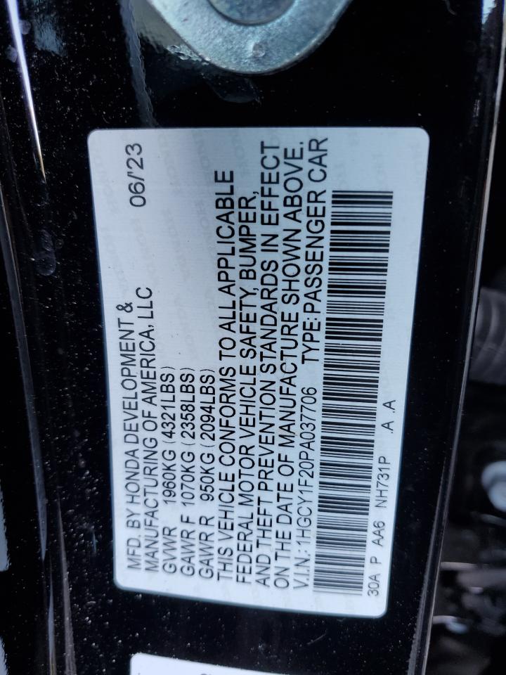 2023 HONDA ACCORD LX VIN:1HGCY1F20PA037706