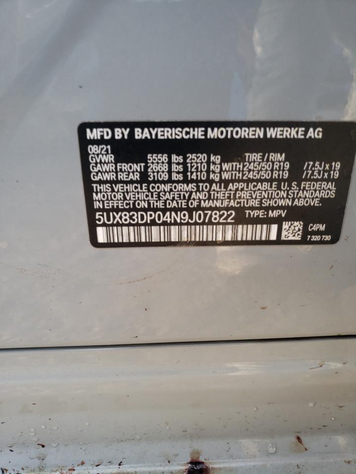 2022 BMW X3 M40I VIN:5UX83DP04N9J07822