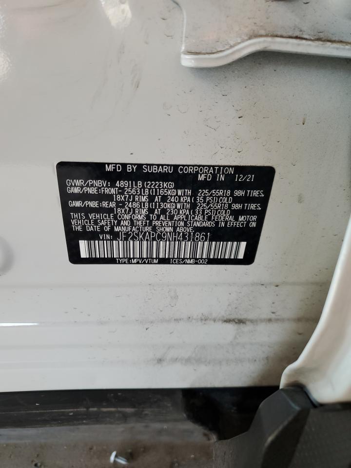 2022 SUBARU FORESTER LIMITED VIN:JF2SKAPC9NH431861