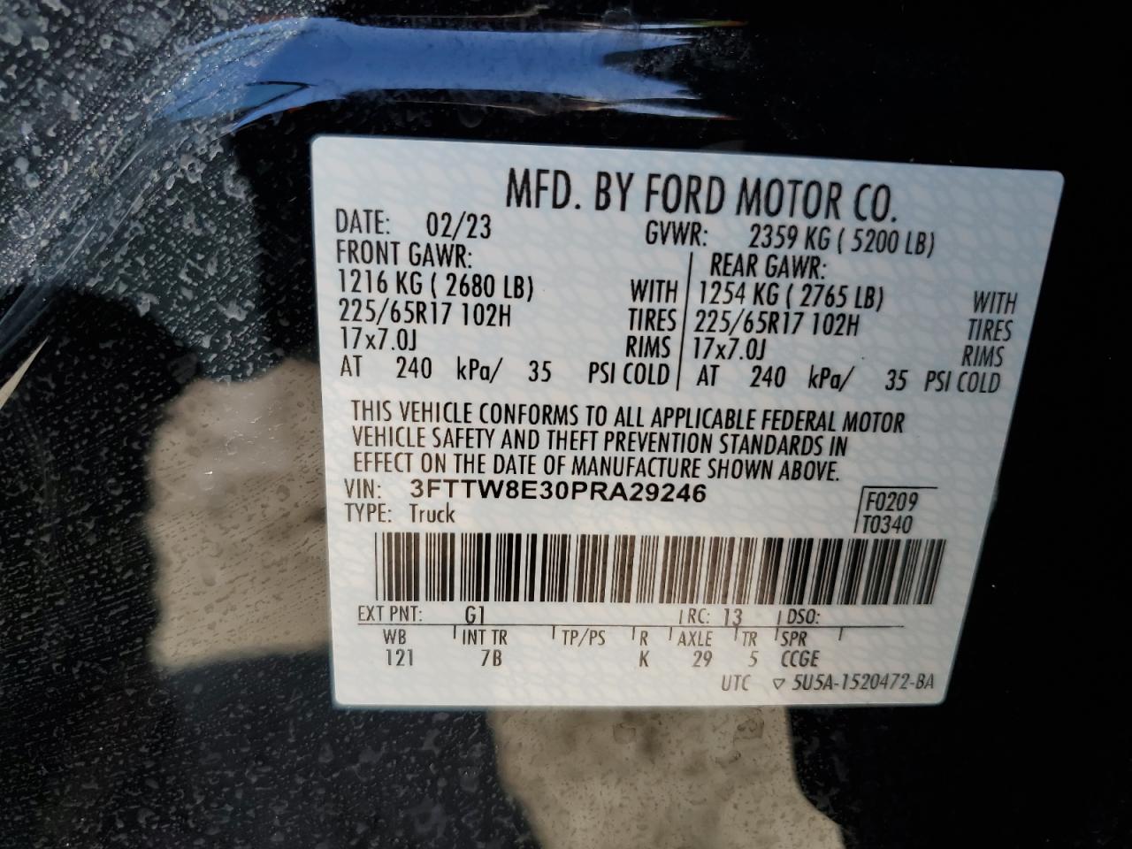 2023 FORD MAVERICK XL VIN:3FTTW8E30PRA29246
