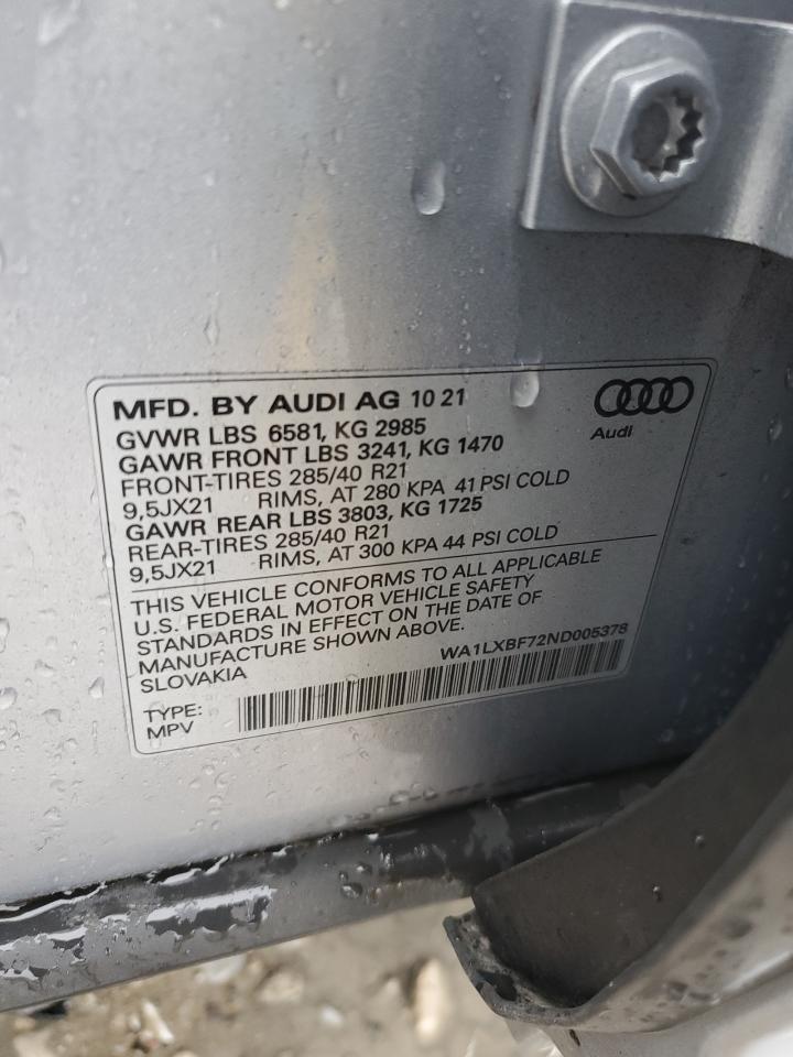 2022 AUDI Q7 PREMIUM PLUS VIN:WA1LXBF72ND005378