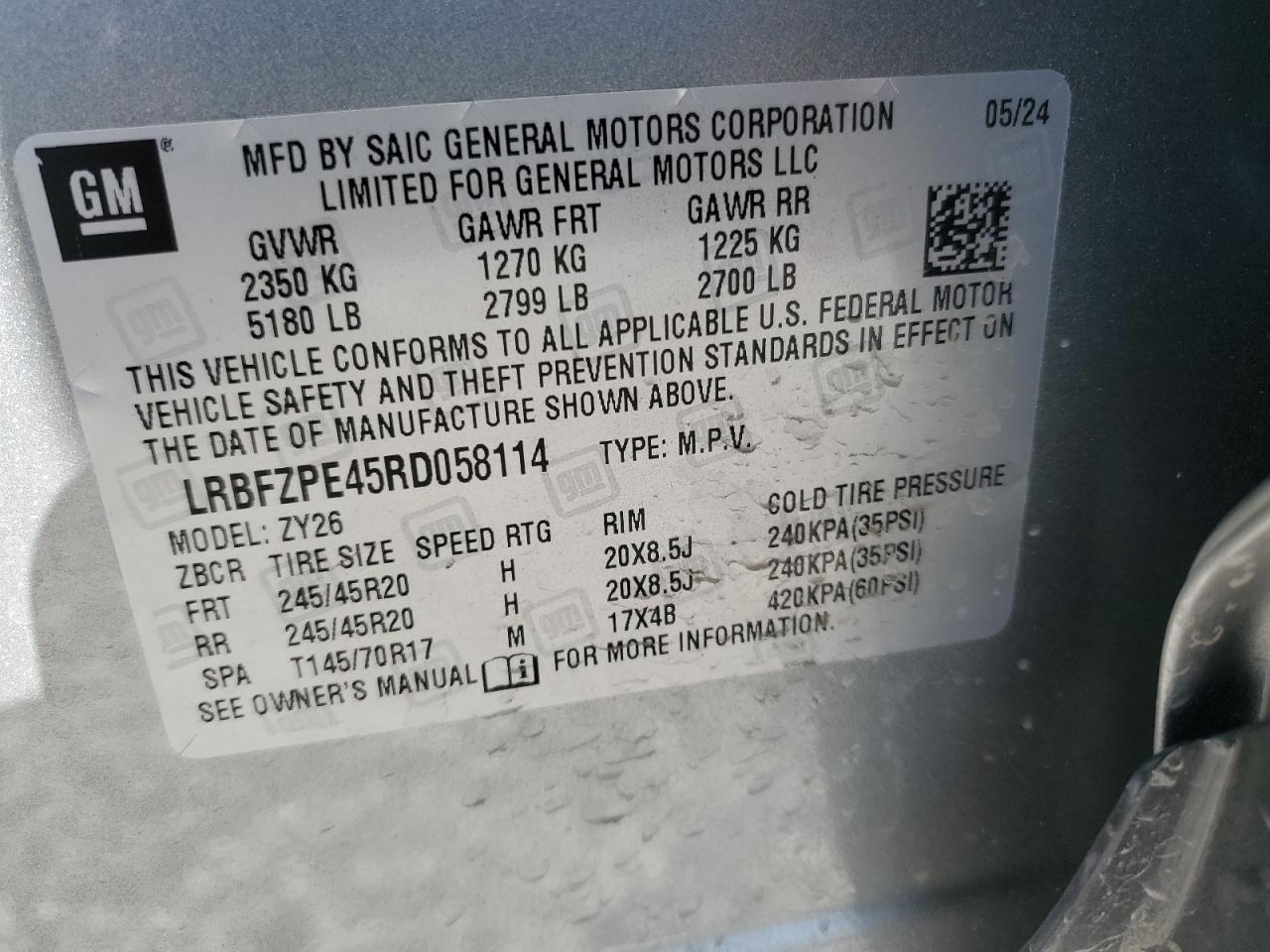 2024 BUICK ENVISION ESSENCE VIN:LRBFZPE45RD058114