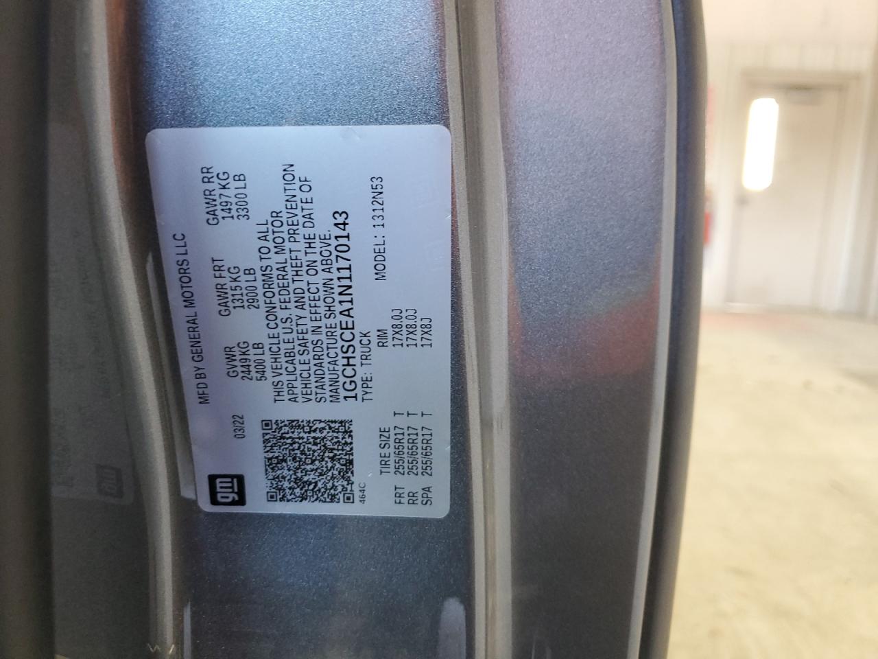 2022 CHEVROLET COLORADO LT VIN:1GCHSCEA1N1170143