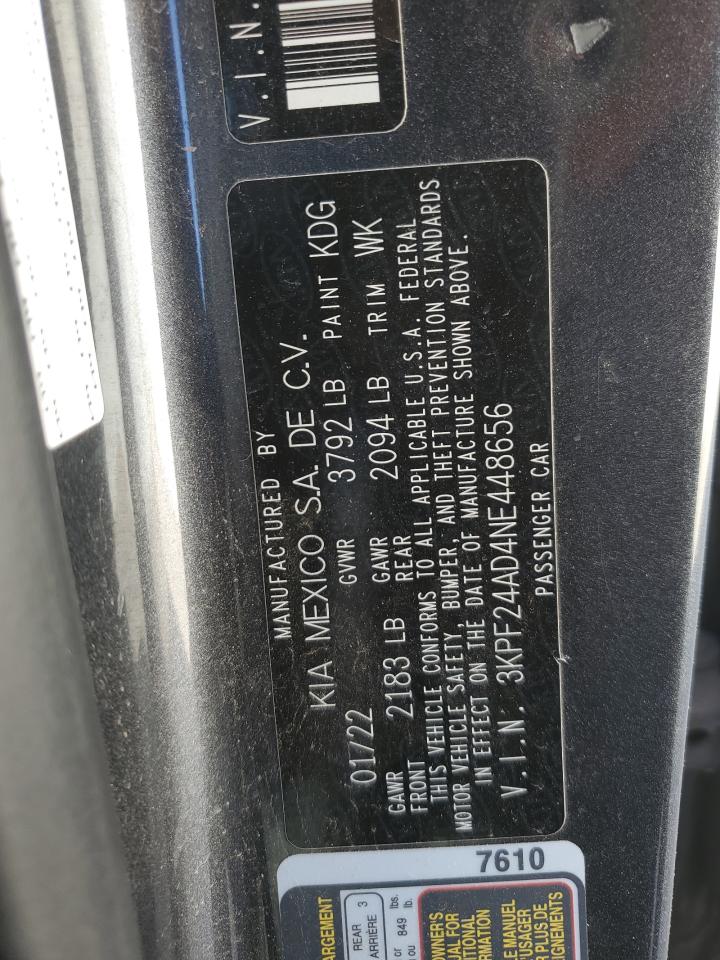 2022 KIA FORTE FE VIN:3KPF24AD4NE448656
