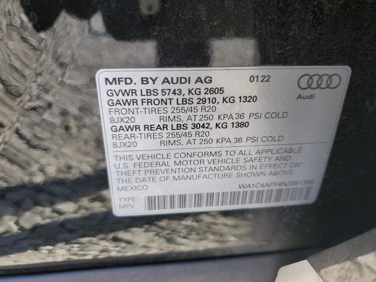 2022 AUDI SQ5 PRESTIGE VIN:WA1C4AFY4N2051396