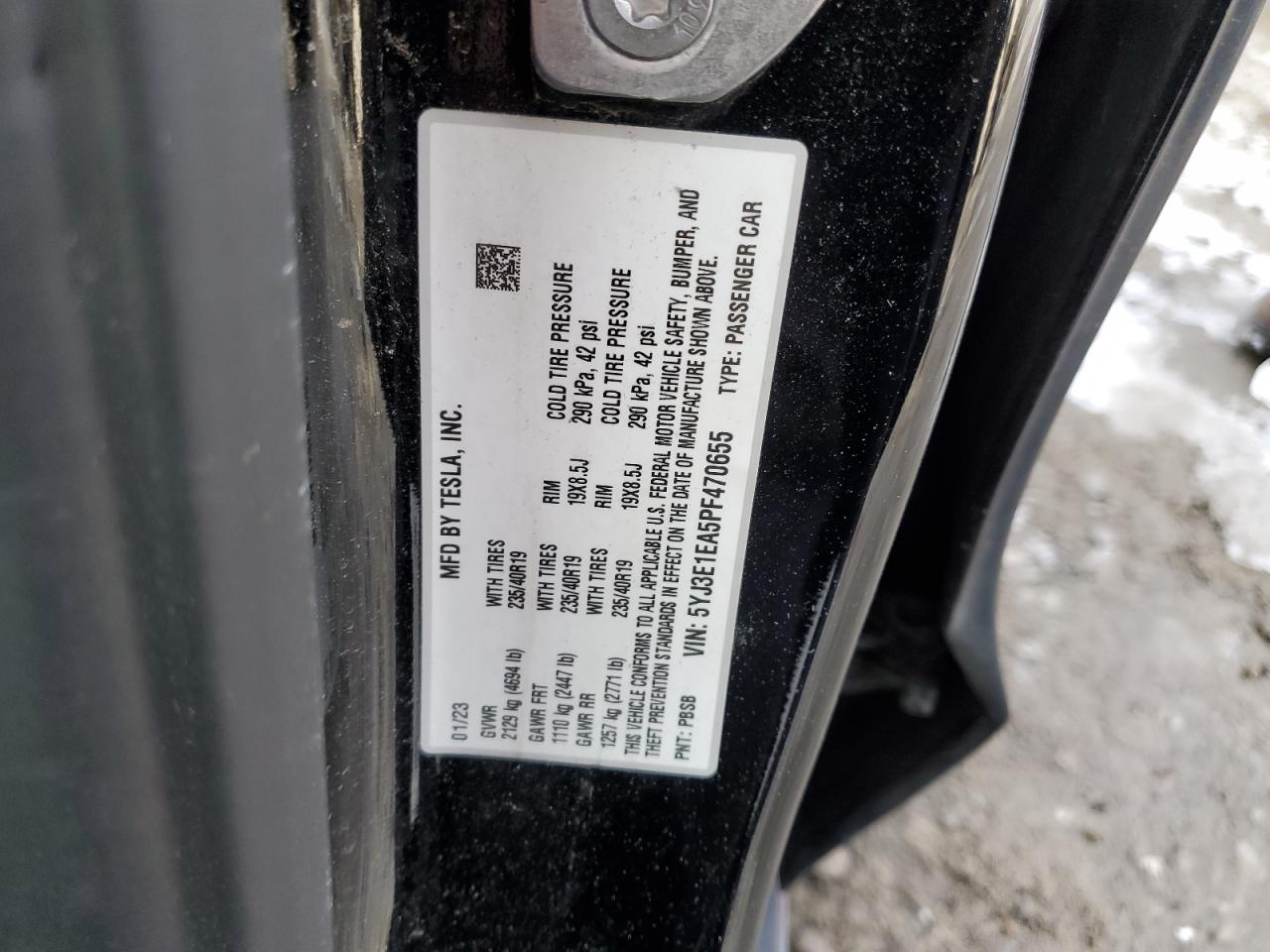 2023 TESLA MODEL 3  VIN:5YJ3E1EA5PF470655