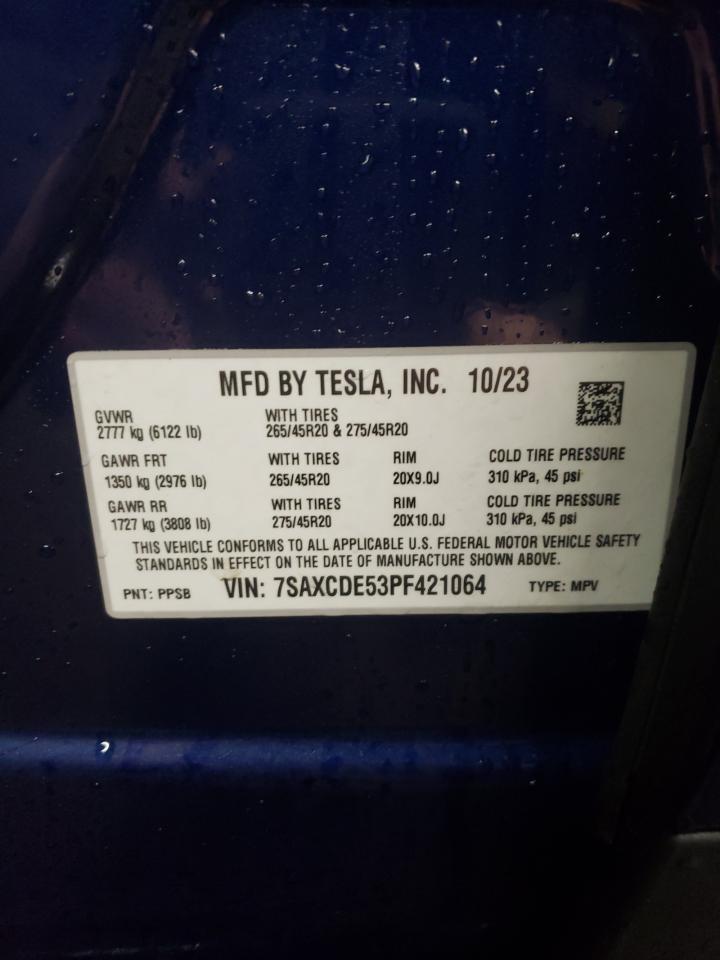2023 TESLA MODEL X  VIN:7SAXCDE53PF421064