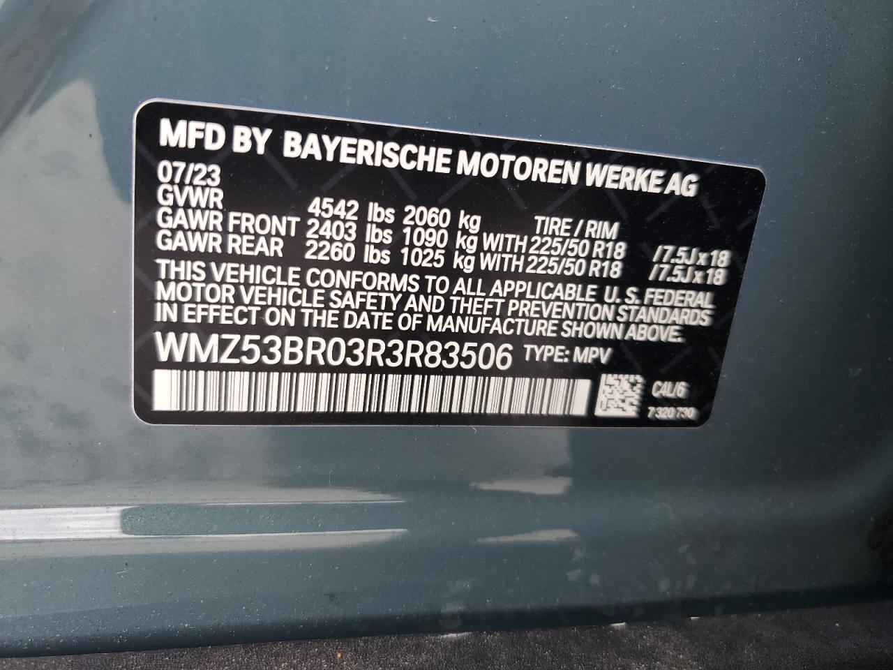 2024 MINI COOPER S COUNTRYMAN VIN:WMZ53BR03R3R83506