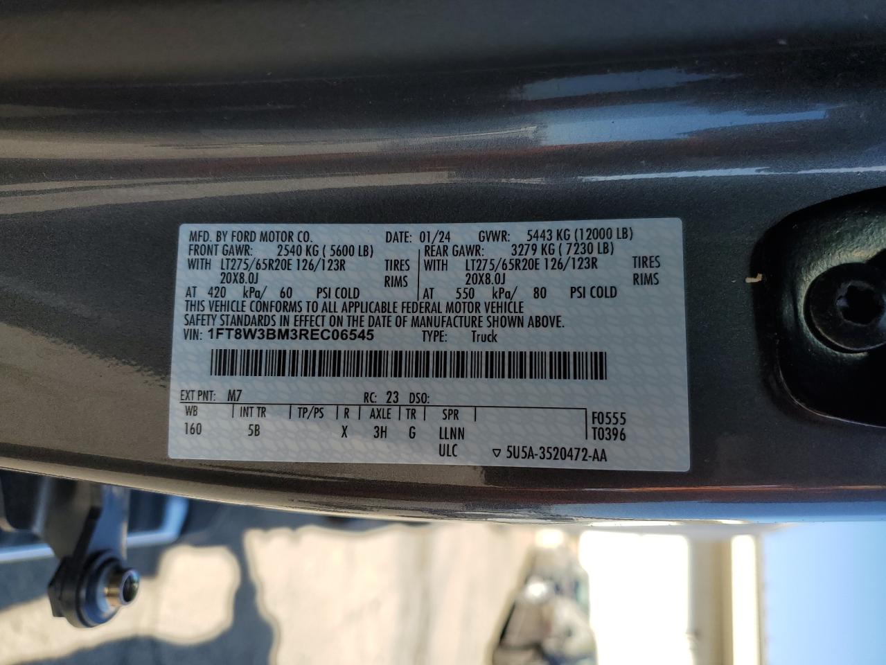 2024 FORD F350 SUPER DUTY VIN:1FT8W3BM3REC06545