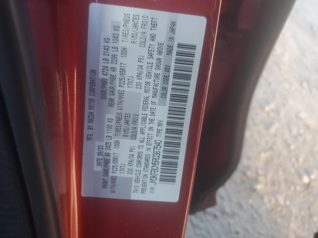 2024 MAZDA CX-5 PREFERRED VIN:KMHT36AH3KU002747