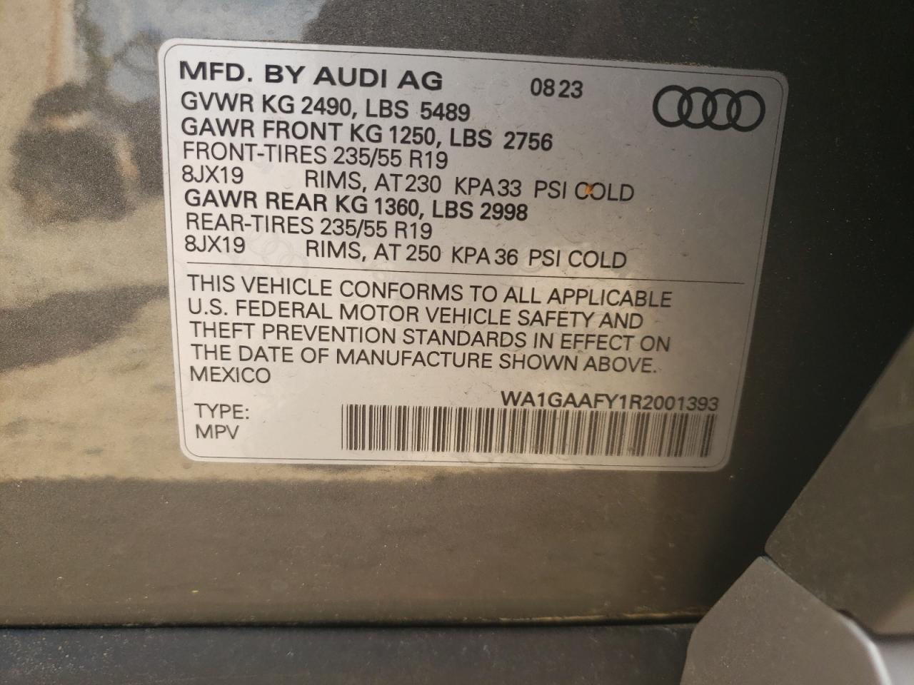 2024 AUDI Q5 PREMIUM 45 VIN:WA1GAAFY1R2001393