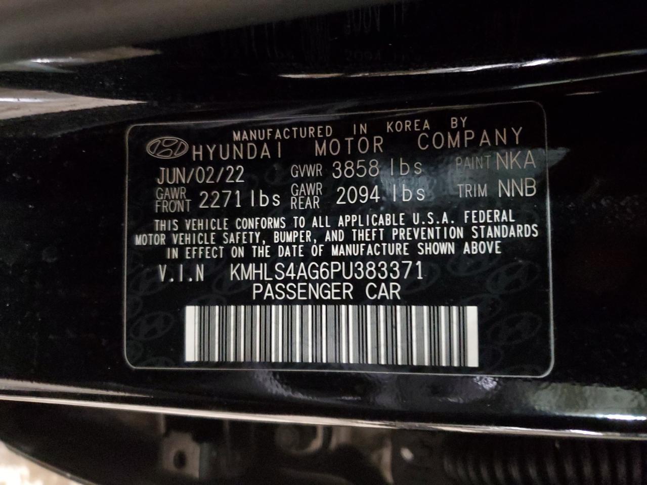 2023 HYUNDAI ELANTRA SEL VIN:KMHLS4AG6PU383371