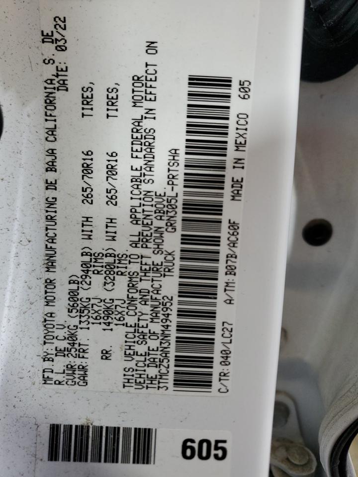 2022 TOYOTA TACOMA DOUBLE CAB VIN:3TMCZ5AN3NM494952