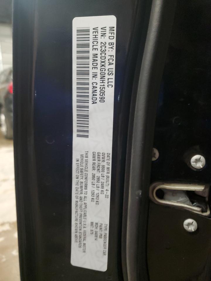 2022 DODGE CHARGER POLICE VIN:2C3CDXKG0NH150590